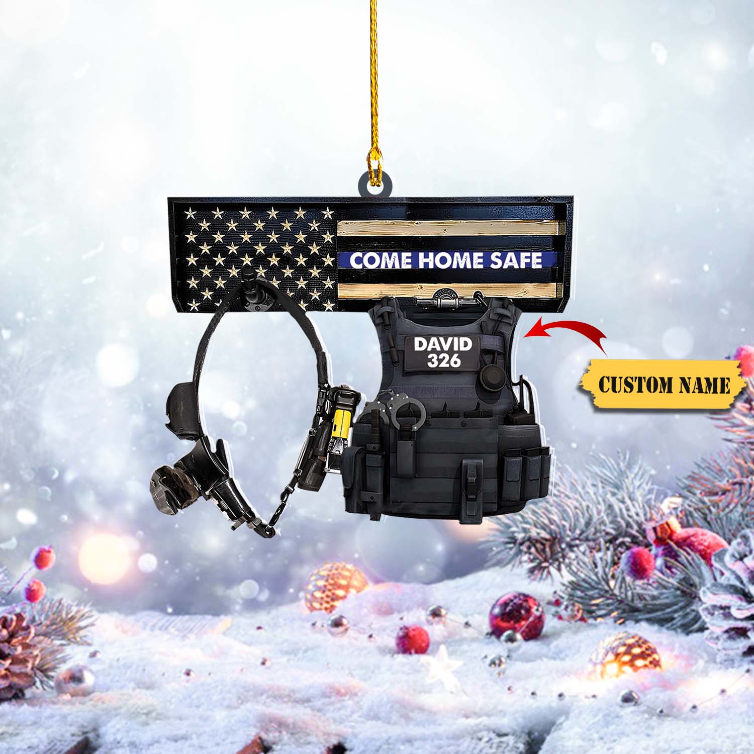 Police Uniform Come Home Safe - Personalized Flat Ornament - Christmas Gift For Police, Ornament For Him, Gift For Him, Ornament Christmas