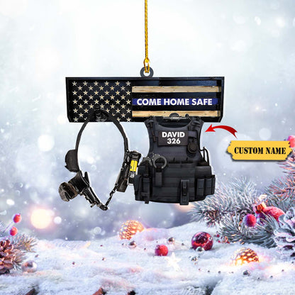 Police Uniform Come Home Safe - Personalized Flat Ornament - Christmas Gift For Police, Ornament For Him, Gift For Him, Ornament Christmas