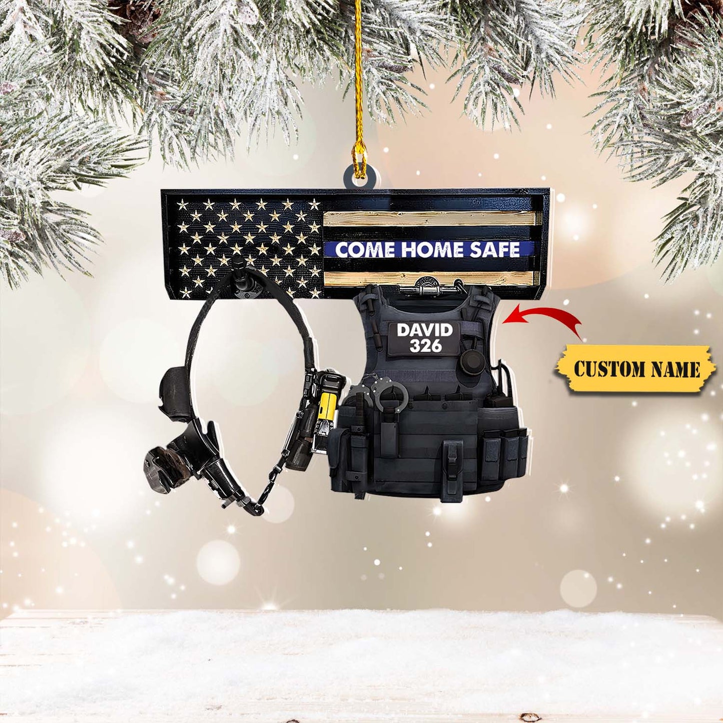 Police Uniform Come Home Safe - Personalized Flat Ornament - Christmas Gift For Police, Ornament For Him, Gift For Him, Ornament Christmas