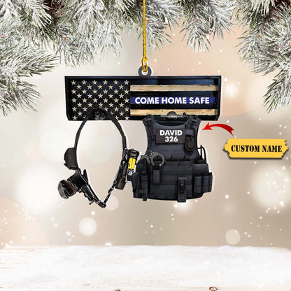 Police Uniform Come Home Safe - Personalized Flat Ornament - Christmas Gift For Police, Ornament For Him, Gift For Him, Ornament Christmas