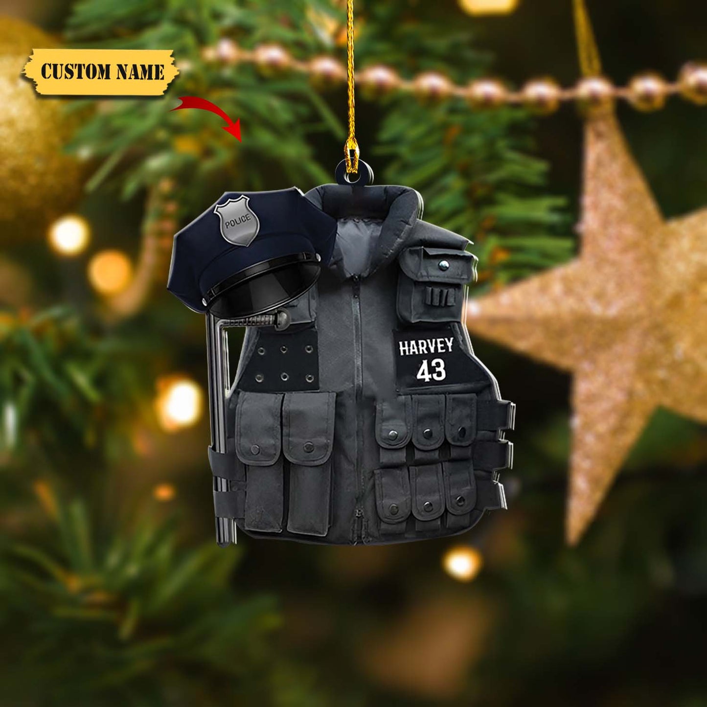 Police Vest Personalized Christmas Ornaments, Custom Bulletproof Jacket Flat Ornament, Ornament For Him, Gift For Him, Ornament Christmas