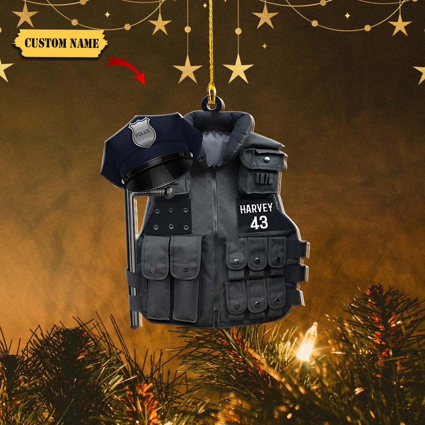 Police Vest Personalized Christmas Ornaments, Custom Bulletproof Jacket Flat Ornament, Ornament For Him, Gift For Him, Ornament Christmas