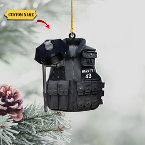 Police Vest Personalized Christmas Ornaments, Custom Bulletproof Jacket Flat Ornament, Ornament For Him, Gift For Him, Ornament Christmas