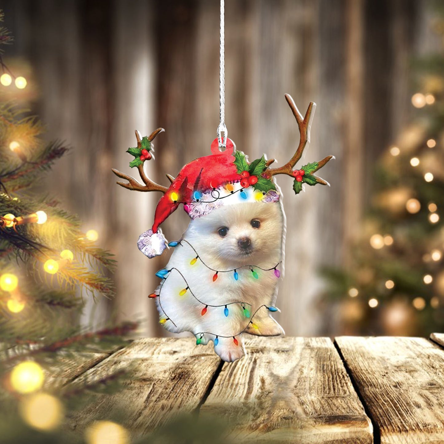 Pomeranian Christmas Lights Shape Mica Plastic Ornament, Ornament Decoration, Ornament Christmas - TeeZworldVN