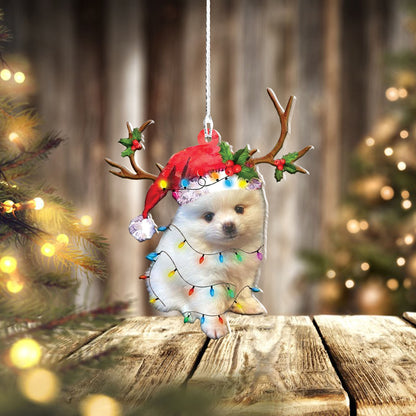 Pomeranian Christmas Lights Shape Mica Plastic Ornament, Ornament Decoration, Ornament Christmas - TeeZworldVN