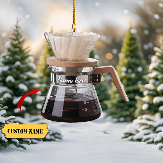 Pour Over Coffee Christmas Ornament, Coffee Shop Ornament Decor, Custom 2D Flat Ornament, Coffee Christmas Ornament, Coffee Lover Gift, Ornament Decoration, Ornament For Gift, Ornament Christmas