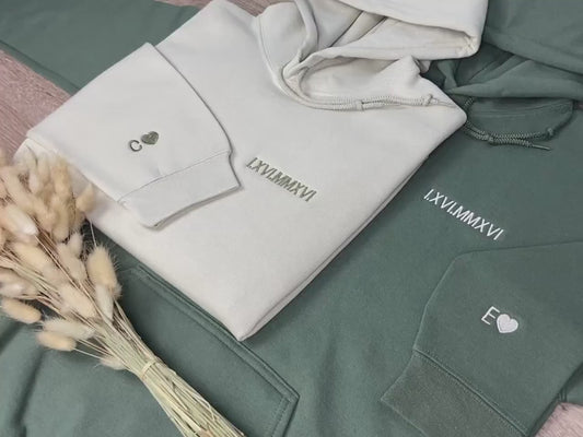 Custom Embroidered Roman Numeral Hoodie, Personalized Couples Gift, Cotton Anniversary Gift For Him, Valentine's Day, 1st Gift For Boyfriend