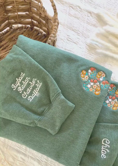 Floral Embroidered Fall Sweatshirt Custom Autumn Crewneck w Pet Name on Sleeve Fall Sweatshirt for Dog Lover Fall Fur MAMA Sweatshirt