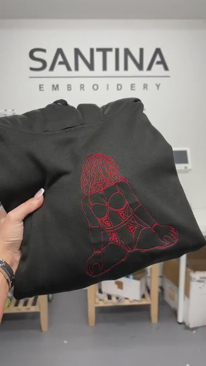 Custom Embroidered Spicy Sweatshirt for Boyfriend, Portrait Sweatshirt from Photo, Line Art Photo Crewneck, Valentine Gift for Him