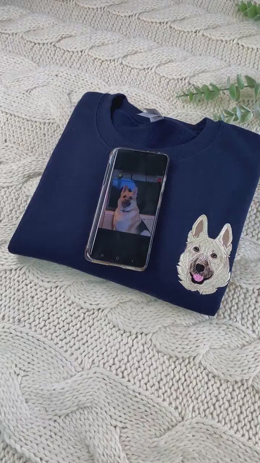Personalized Pet Embroidery Sweatshirt, Pet Photo T-Shirt, Embroidered Pet Photo, Dog Mom Sweater, Dog Lovers Gifts, Personalized Pet Gifts