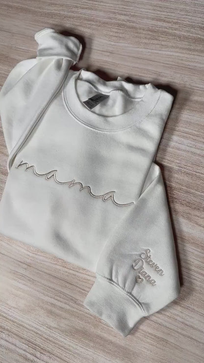 Personalized Mama Embroidered Sweatshirt With Kids Names Sleeve, Custom Mom Hoodie, Baby Reveal Outfit, New Mom Clothing, Mothers Day Gifts
