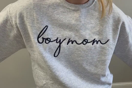 Boy Mom Embroidered Sweatshirt - Unisex Crewneck Pullover for Busy and Comfy Mom Life | Mother's Day Gift