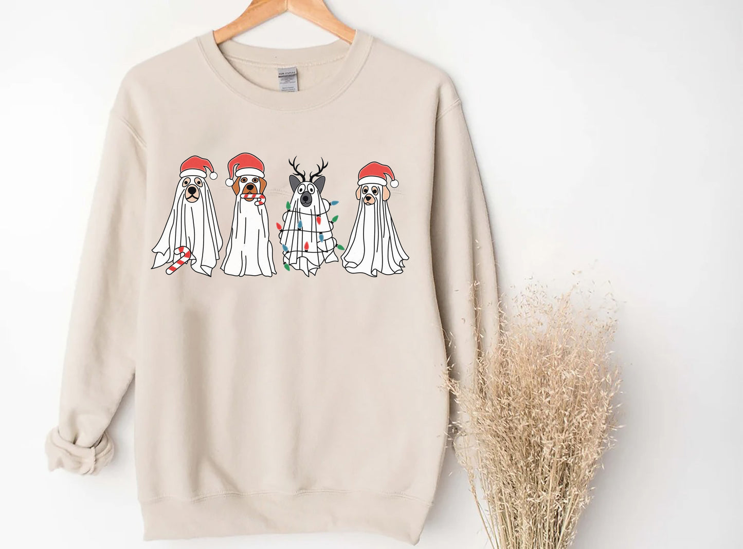 Taibhsí Madraí Le Geansaí Hata Daidí na Nollag, Geansaí Spooky na Nollag, T-léine Taibhsí Madra, Geansaí Nollag, Nollag don Bhronntanas