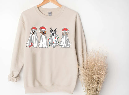 Taibhsí Madraí Le Geansaí Hata Daidí na Nollag, Geansaí Spooky na Nollag, T-léine Taibhsí Madra, Geansaí Nollag, Nollag don Bhronntanas