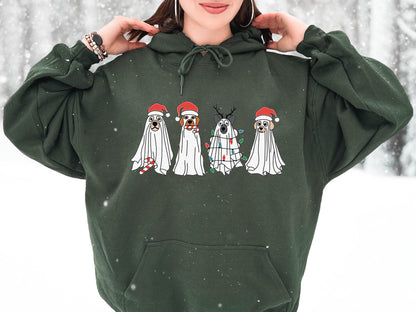 Taibhsí Madraí Le Geansaí Hata Daidí na Nollag, Geansaí Spooky na Nollag, T-léine Taibhsí Madra, Geansaí Nollag, Nollag don Bhronntanas