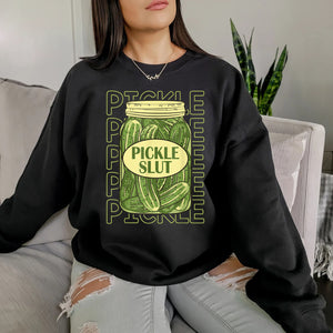 PICKLE SLUT SWEATSHIRT, Pickle Slut, Pickle art, Pickle Print, Pickle Shirt, linocut, pickles, block print, relief print, Unisex Sweatshirt