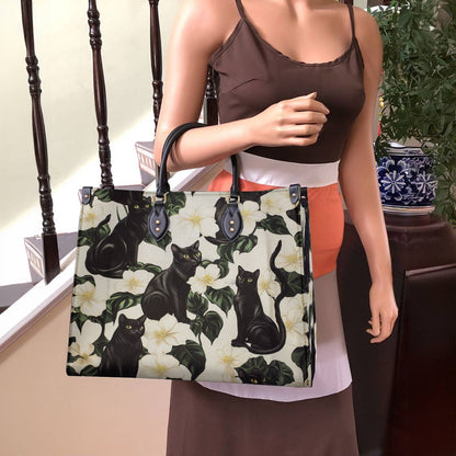Black Cat Leather Bag Gorgeous Plumeria