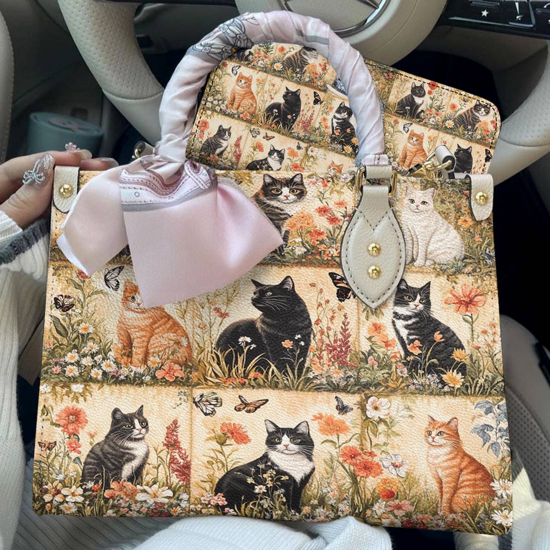 Leather Bag Vintage Cat Garden Lovely