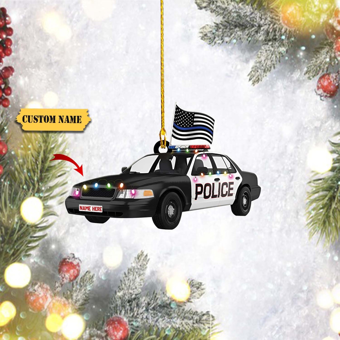 RD-HKM- Police Car- Custom Ornament - Loop- T2k- 476, Ornament For Him, Gift For Him, Ornament Christmas