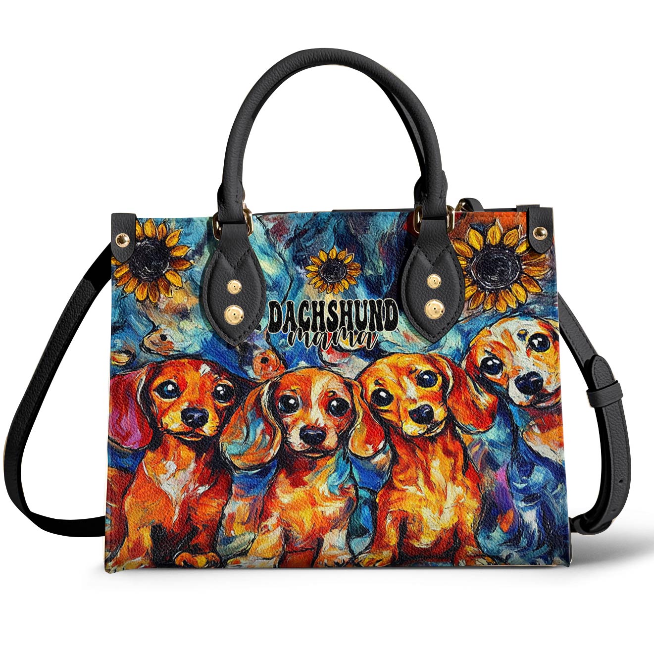 Dachshund Leather Bag Sunflower Dachshund Mama