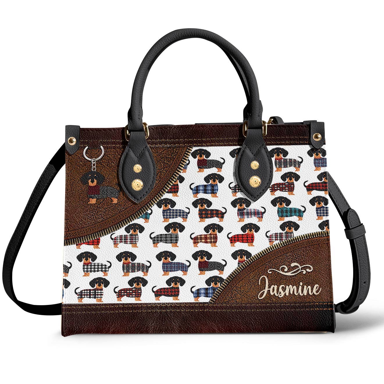Lorva Leather Bag Personalized Amazing Flannel Dachshund