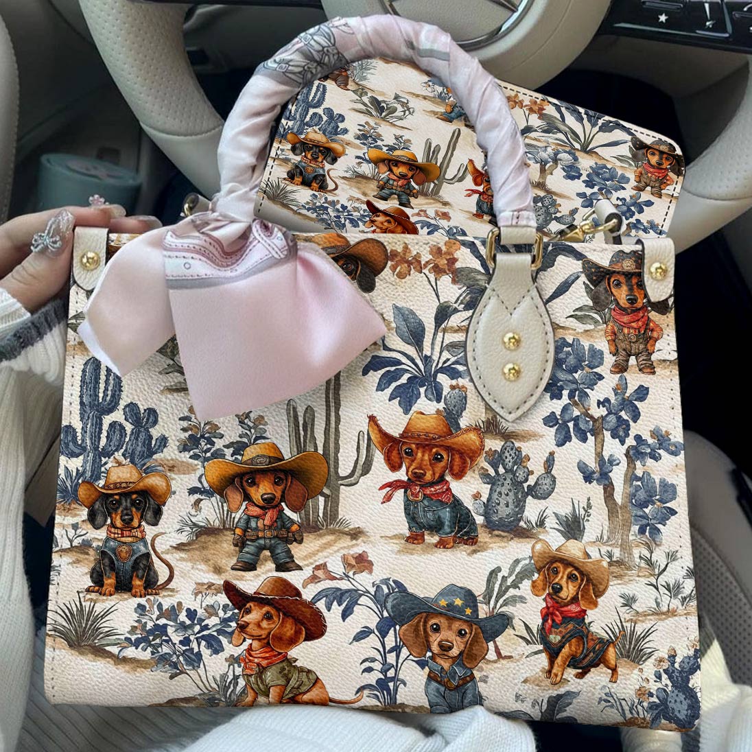 Dachshund Leather Bag Cowpoke Blues & Blooms