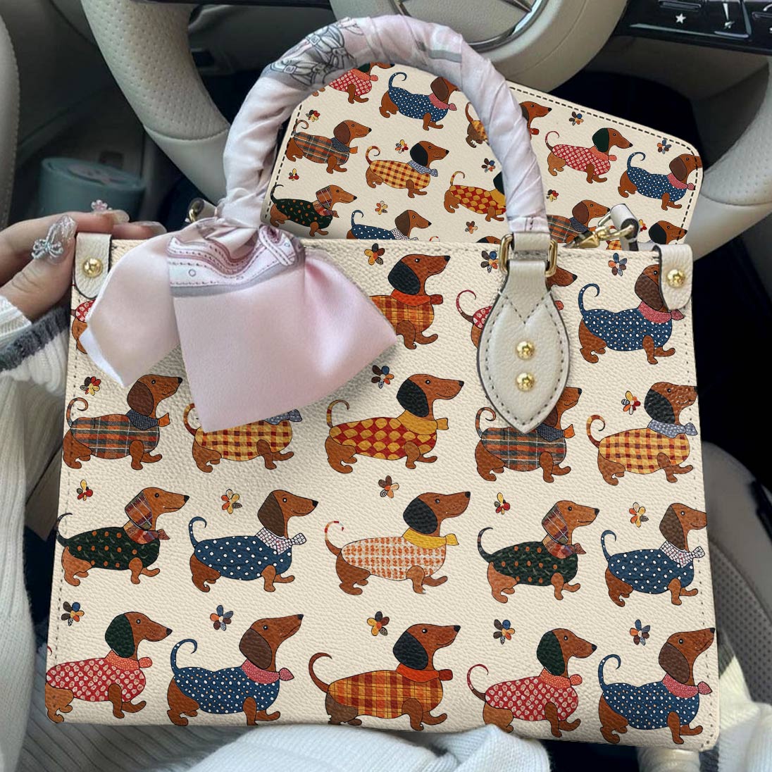 Dachshund Leather Bag Joyful