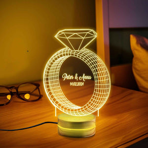 Personalized Illusion Diamond Ring With Custom Name Night Light, Engagement Gifts, Couples Gifts, Custom Night Light as Anniversary Day Gift