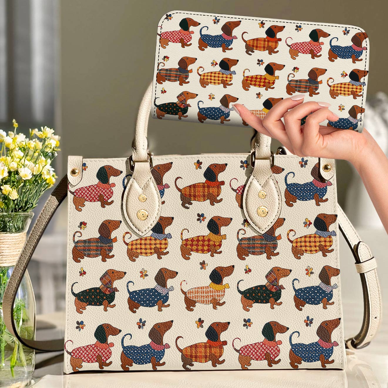 Dachshund Leather Bag Joyful