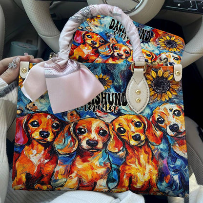 Dachshund Leather Bag Sunflower Dachshund Mama