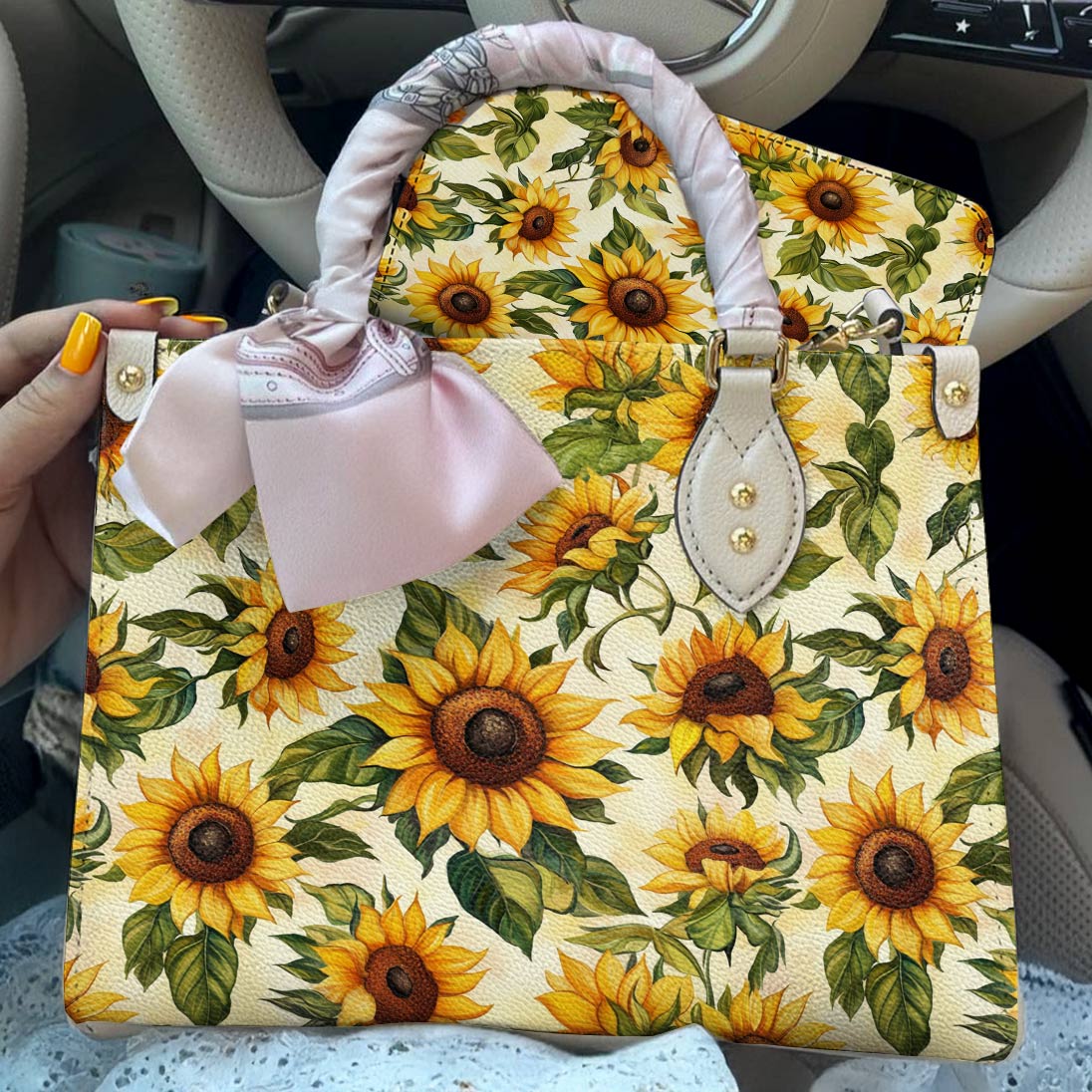Leather Bag Happy Sunflowers