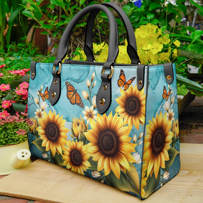 Leather Bag Gentle Sunflowers Garden