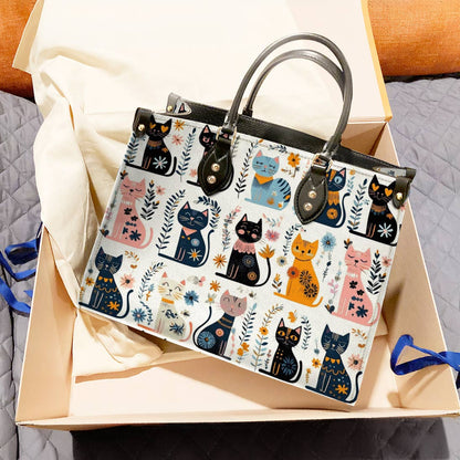 Leather Bag Midnight Meows And Morning Blooms