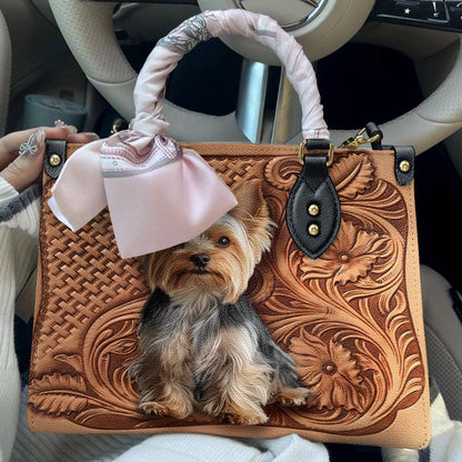 Leather Bag Yorkie Blossom Charm