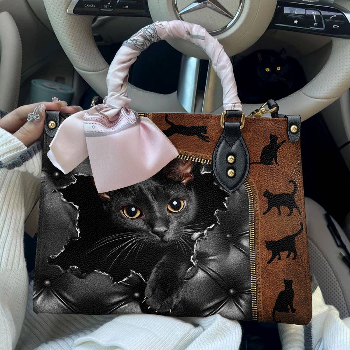 Leather Bag Gorgeous Black Cat