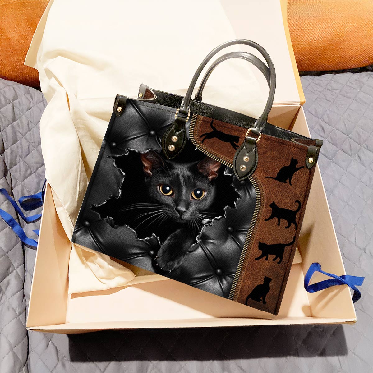 Leather Bag Gorgeous Black Cat