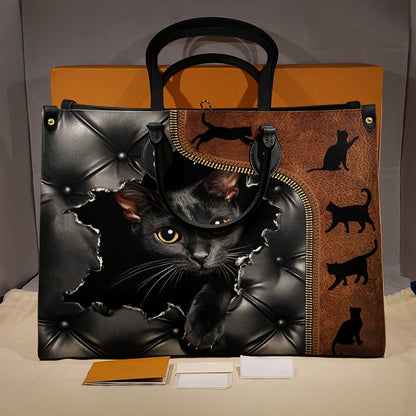 Leather Bag Gorgeous Black Cat