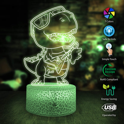 Personalized Cool Dinosaur Nigh Light, Custom dinosaur night light, Kids acrylic night light, bedroom decor, Dinosaur LED Night Light