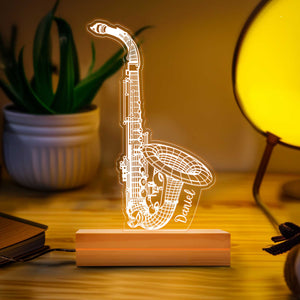 Personalize Saxophone 2D Led Lamp, Instrument Night Light, Acrylic Saxophone Lamp, Music Lover Gift, Custom Saxophone Bedside Table Lamp