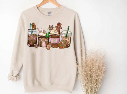 Caife Gingerbread Pink Geansaí Nollag, geansaí Nollag, T-léine Nollag Don Bhronntanas, Bronntanas Nollag