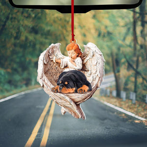 Sleeping Rottweiler Protected By Angel Car Hanging Ornament Dog Sleeping Ornament, Ornament Decoration, Ornament Christmas - TeeZworldVN