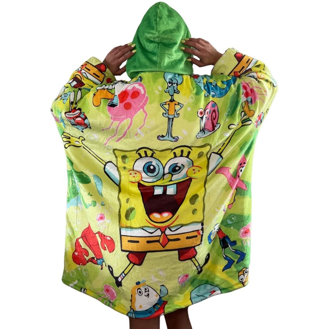 SpongeBob Oversized wearable Blanket Hoodie – Bright & Cozy Sherpa  snuggle Hoodie for Adults & Kids unisex