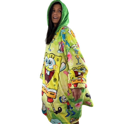 SpongeBob Oversized wearable Blanket Hoodie – Bright & Cozy Sherpa  snuggle Hoodie for Adults & Kids unisex