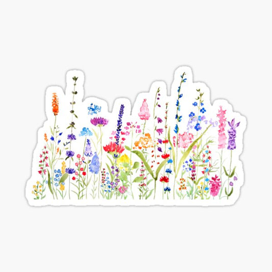 hand painted colorful wild flower field  Sticker