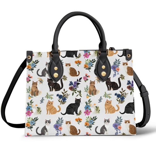 Leather Bag Cute Floral Cats
