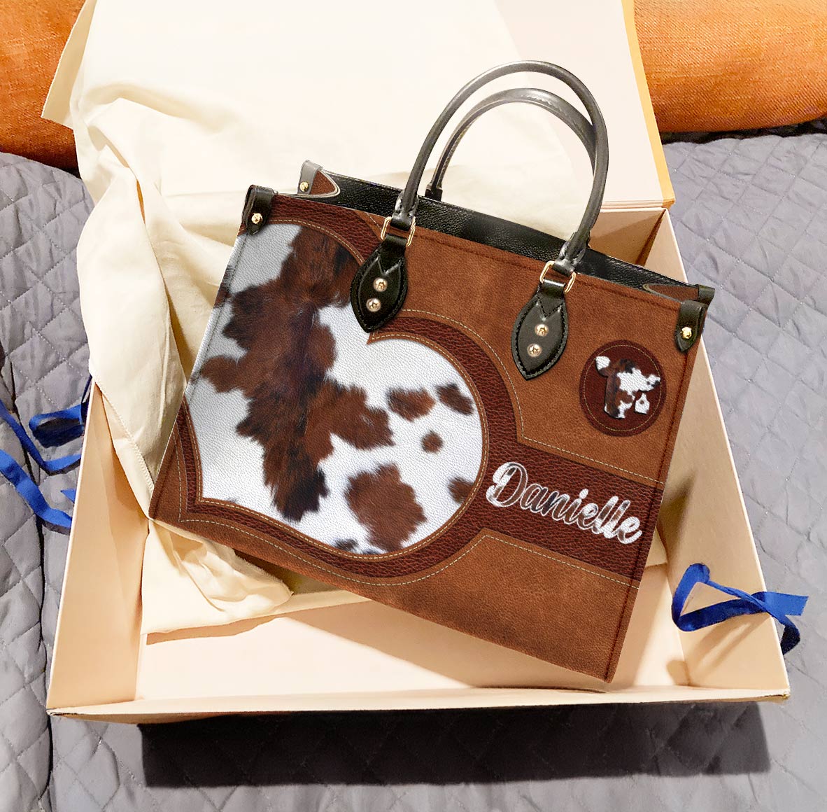Personalized Cow Leather Bag Moo-Chic