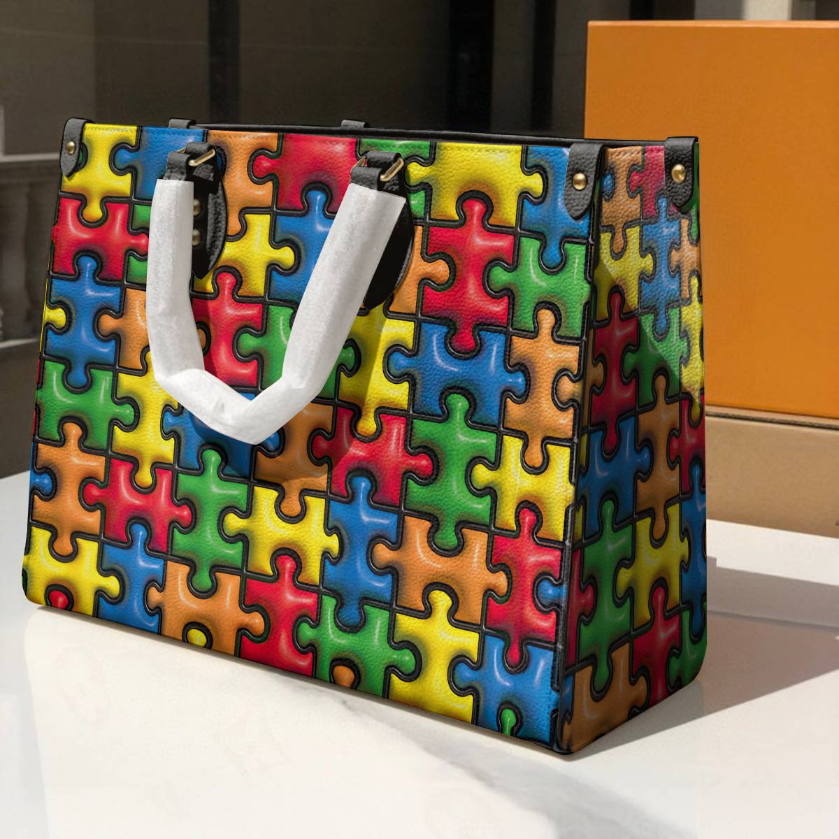 Leather Bag Puff Puzzle Piece