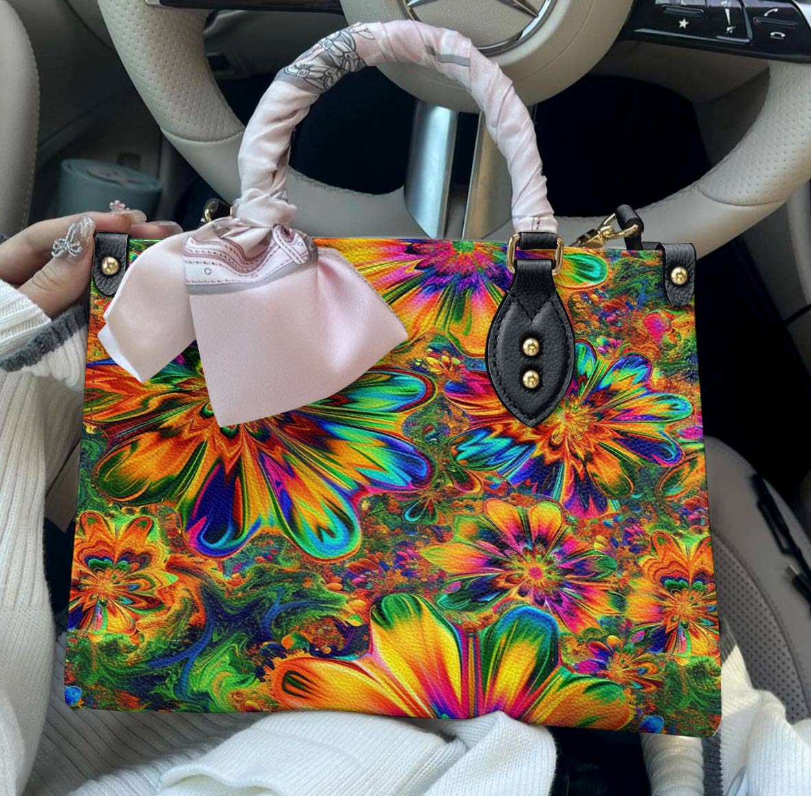 Hippie Leather Bag Groovy Bloom