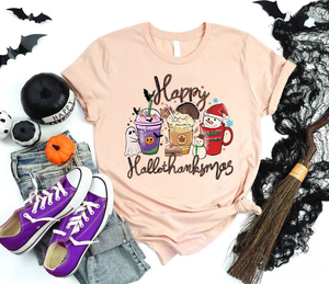 Hallothanksmas Coffee Shirt, Happy Hallothanksmas T-shirts, Funny Holiday Shirt, Family Matching Shirt, Happy Christmas Coffee Woman Shirt