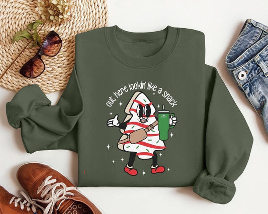 Boojee Out Here Lookin Like A Snack Shirt, Christmas Tree Cake Shirt, Boujee Christmas Shirt, Christmas Sweatshirt, Christmas Tree Sweatshirt, Holiday Sweaters for Women, Winter Sweatshirt